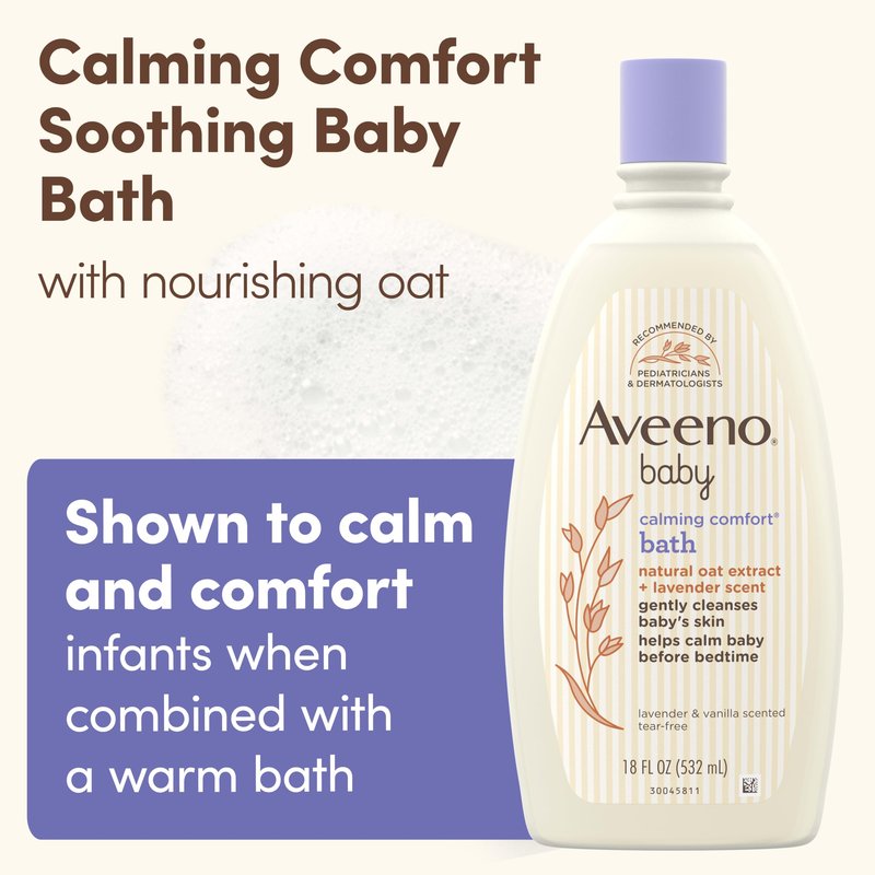 Aveeno Baby Nighttime Calming Comfort Bath, Baby Body Wash for Skin & Hair with Natural Oat Extract, Soothing Lavender & Vanilla Scent, Tear-Free Formula, No Added Parabens & Phthalates, 18 Fl Oz