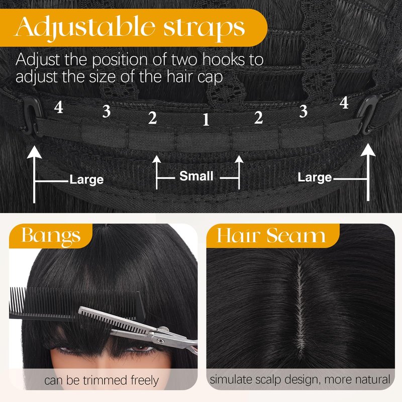 SOFEIYAN Black Wigs with Bangs 16 Inch Long Straight Layered Wig Natural Looking Soft Heat Resistant Synthetic Medium Length Hair Wigs for Women Daily Party Use