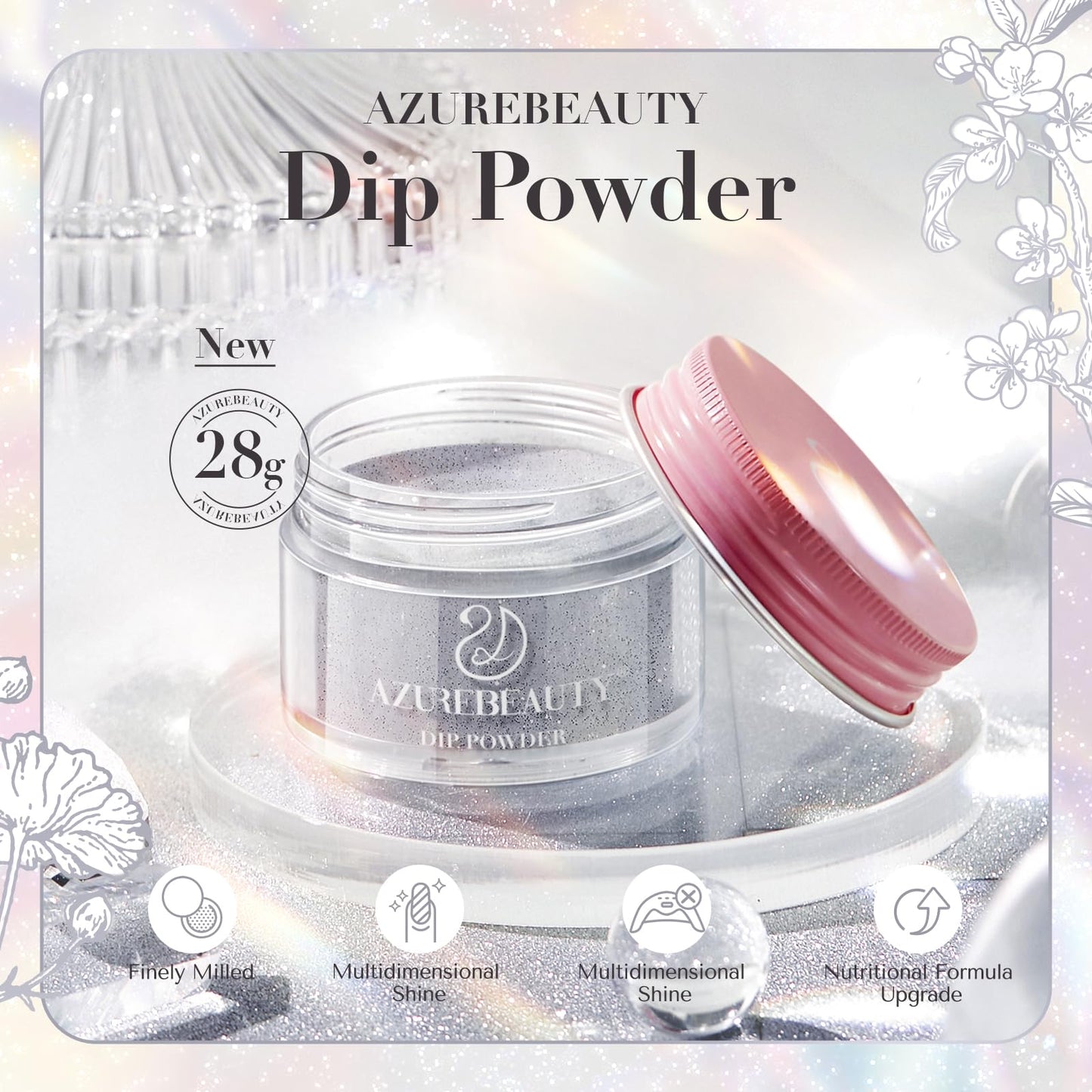 AZUREBEAUTY Grey Glitter Nail Dip Powder Colors 28g/1oz Dipping Powder 2X Shining French Art Starter Manicure Beginner DIY Salon Home Gift Long Lasting Dip Nail Powder