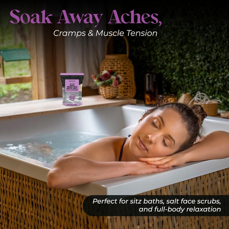 Aromasong Pure Raw Dead Sea Salt for Soaking with 100% Natural Lavender, 5 LB - Spa Bath Salt Fine Grain - Body Wash Scrub - Soak for Women & Men- Bulk Resealable Pack