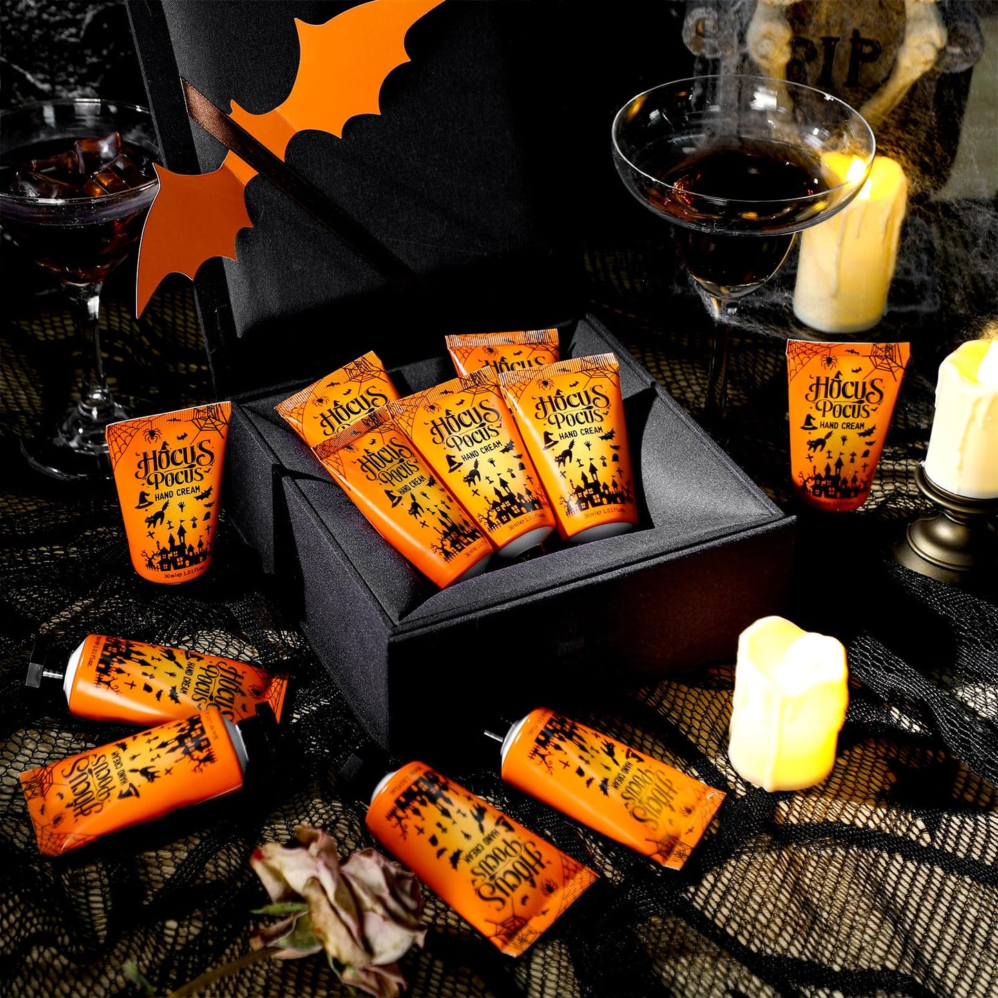 Heigble 48 Sets Halloween Hand Cream Gifts Bulk Halloween Party Supplies Favors Hand Cream Travel Lotions Size Bulk with Ghost Spiderweb Skull for Birthday Christmas Holiday Party Guest Gifts
