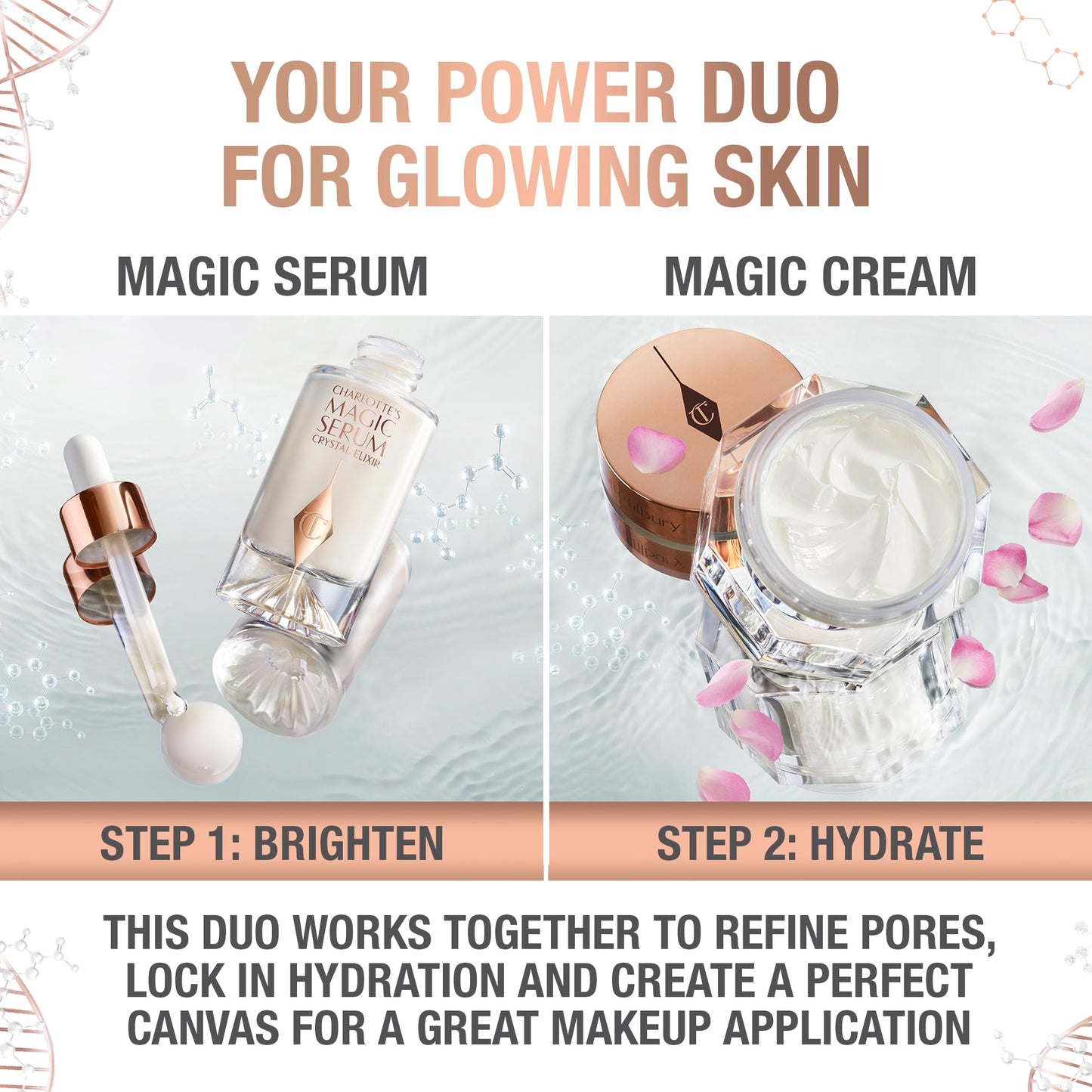 Charlotte Tilbury Magic Serum Crystal Elixir - Anti Aging Skincare Set - Face Firming Peptide, Brightening Vitamin C Serum & Glow-Boosting Niacinamide - Perfect for Gifting & Makeup Pairings (8ml)