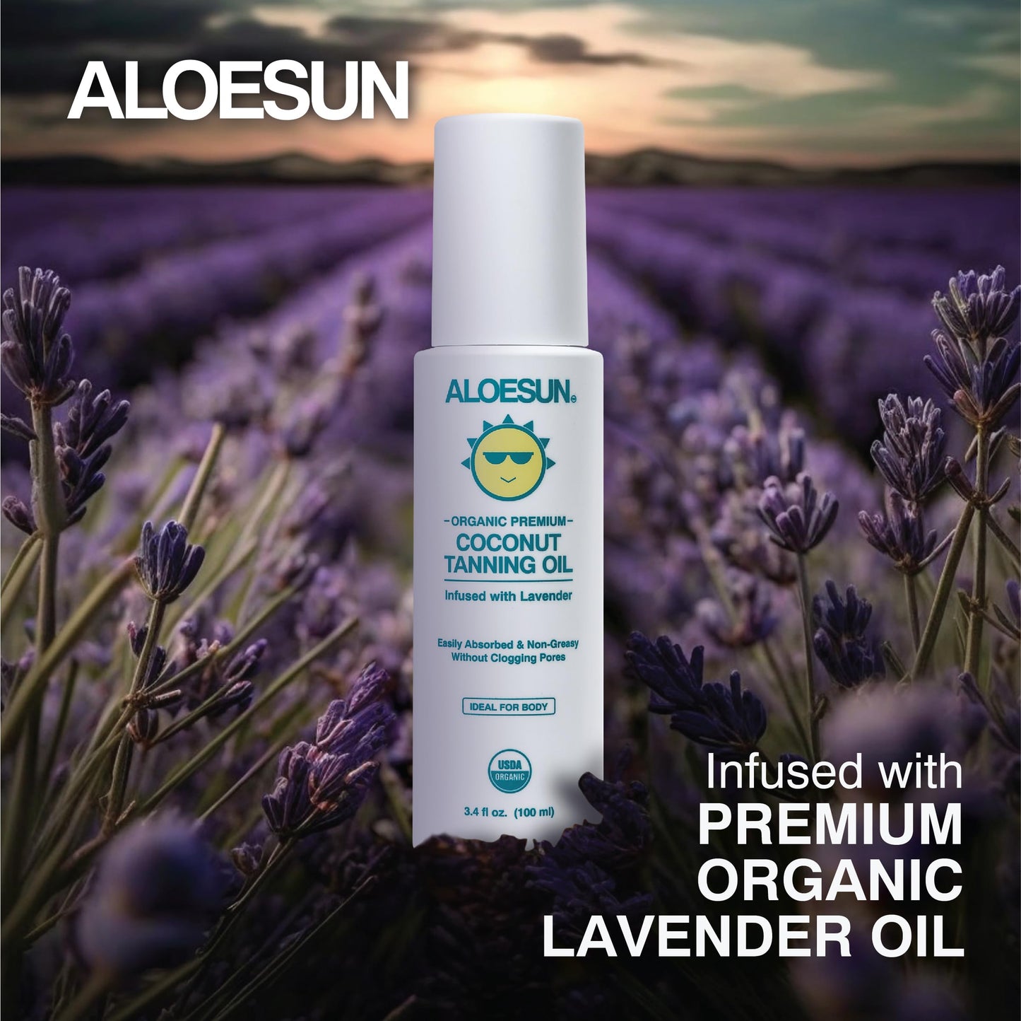 ALOESUN Organic Coconut Tanning Oil Spray Infused with Organic Lavender Oil | Natural Deep Tanning Accelerator | Moisturizing & Hydrating Tan | Non-Greasy | Vegan & Cruelty-Free | Travel Size 3.4 Oz