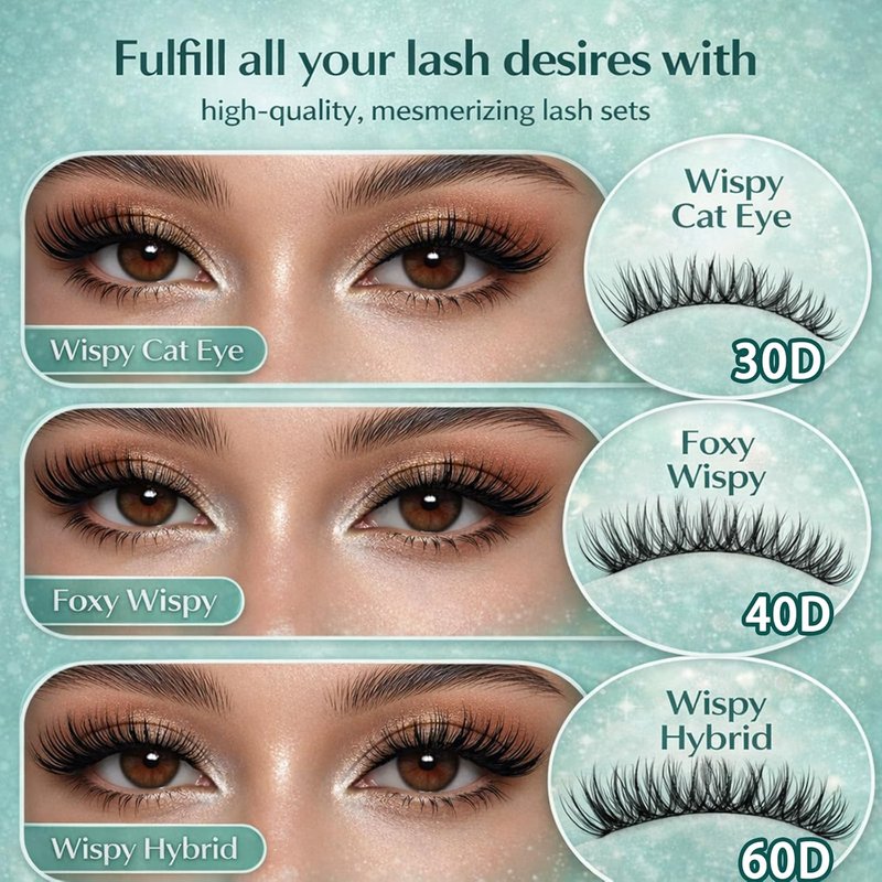 Lash Clusters Kit - 640pcs Wispy 30D/40D D Curl Individual Lash Extensions | Natural 9-16mm with Bond & Seal, Brush, Tweezers