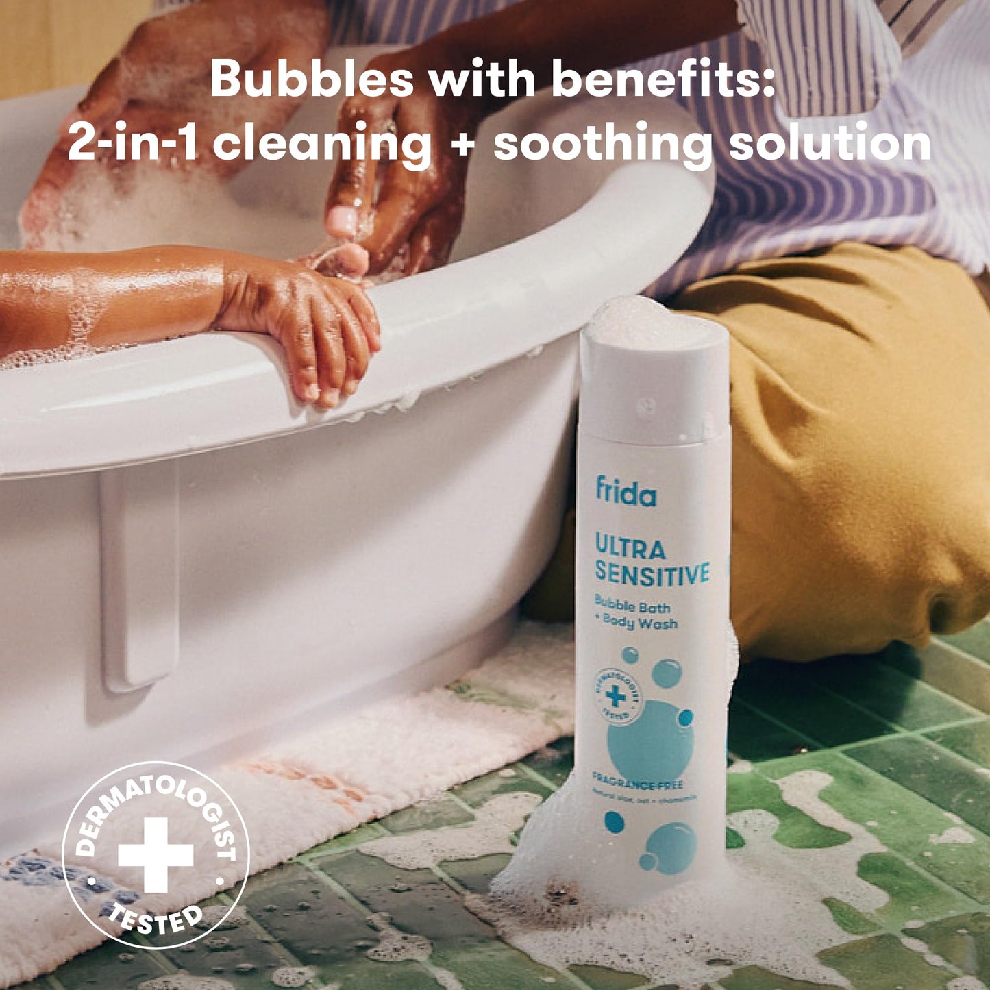 Frida Baby Unscented Fragrance-Free Bubble Bath + Body Wash, Oat & Chamomile Toddler & Baby Body Wash for Sensitive Skin, Dermatologist Tested, Tear-Free, Hypoallergenic, Safe for Skin, 10oz