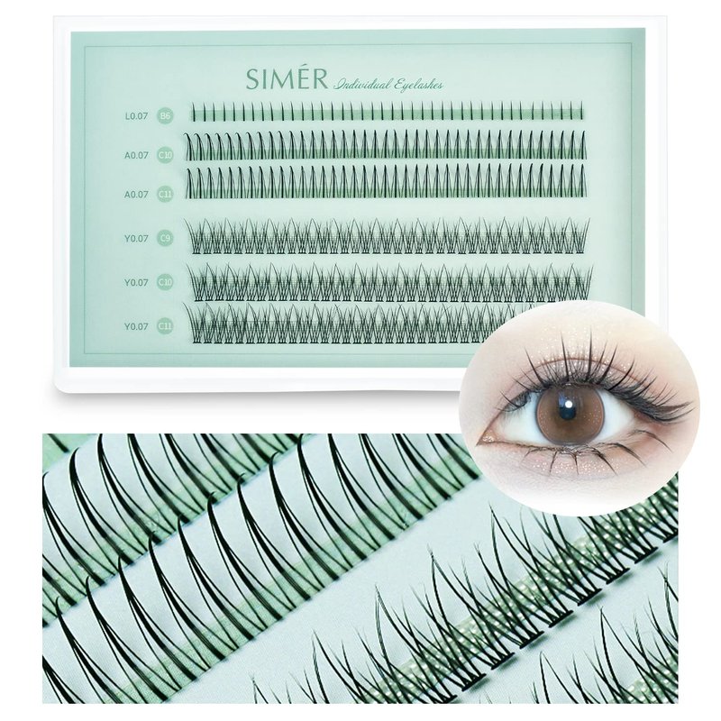 SIMER Individual Lashes 240 Clusters Lashes 3 Types Natural Eyelash Extension Kit DIY 0.07mm Thickness 6-11mm Fishtail Lash ＆ A Type ＆ Bottom Lashes False Eyelashes DIY at Home