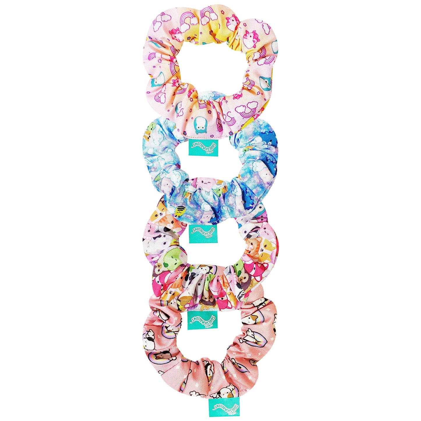 LUV HER Squishmallows Cute Scrunchies for Girls - 4 Large Printed Hair Scrunchies with Your Favorite Characters, Ages 8+
