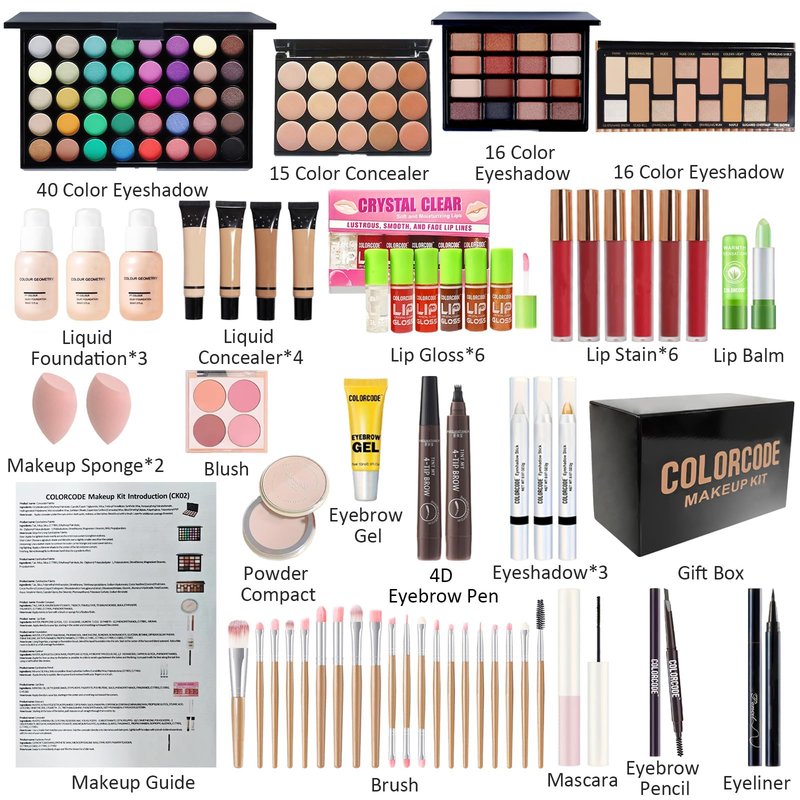 Makeup Set for Teens, All in One Makeup Kit for Women Full Kit with Eyeshadow Palettes Face Concealer Foundation Lip Stain Blush Eyebrow Pen Makeup Brushes, Beginner Friendly Make Up Sets (CK02)