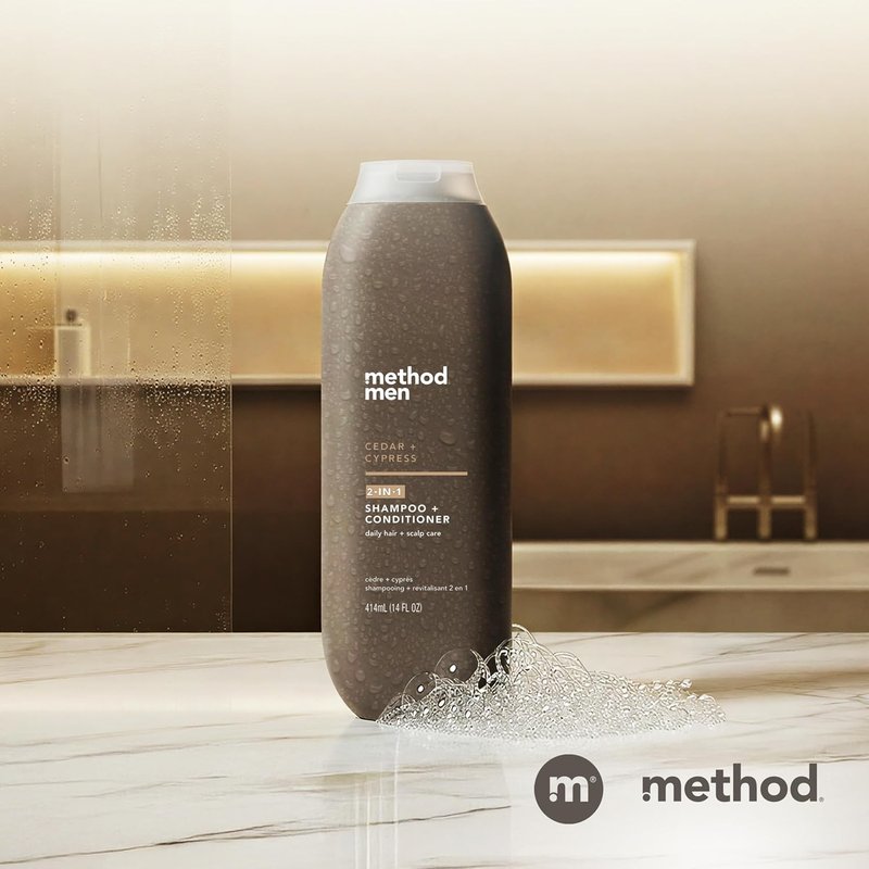 Method Men 2-in-1 Shampoo and Conditioner | Cedar + Cypress - Cleans & Conditions with Argan & Jojoba Oil - 14 oz