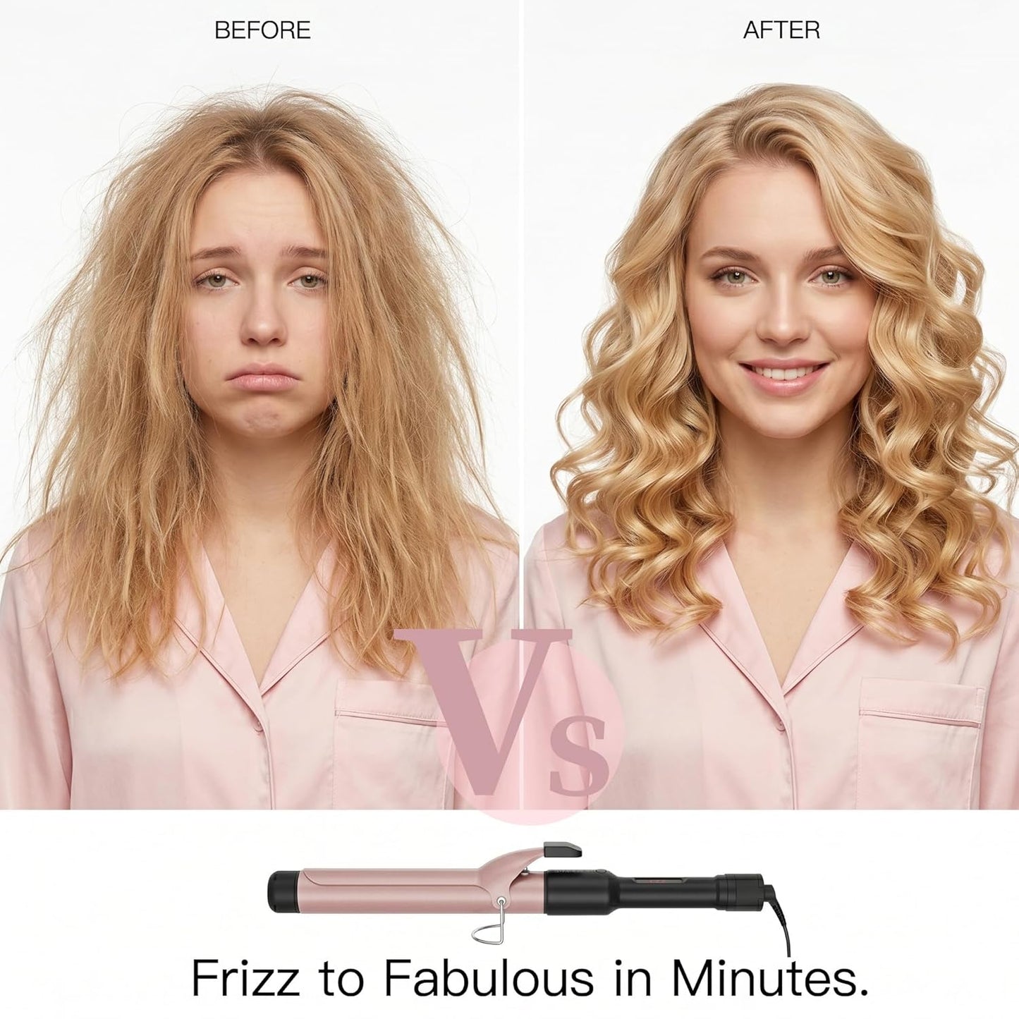 MegaWise Pro Hair Curling Iron - 1 1/4 Inch Ceramic Barrel, Fast Heating & Anti-Scald Grip | Complete Styling Kit