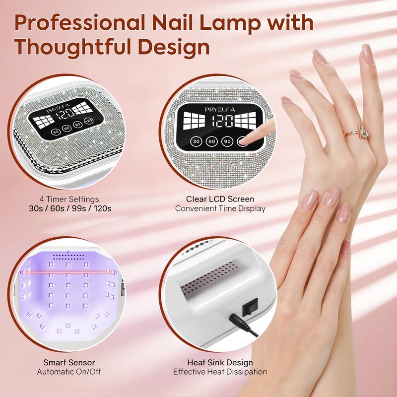 UV LED Nail Lamp for Gel Polish with 36 LED Beads & 4 Timer Settings, UV Light for Gel Nails, Professional Fast Curing Nail Dryer with LCD Touch Display, Auto Sensor (Sparkly Diamond White)