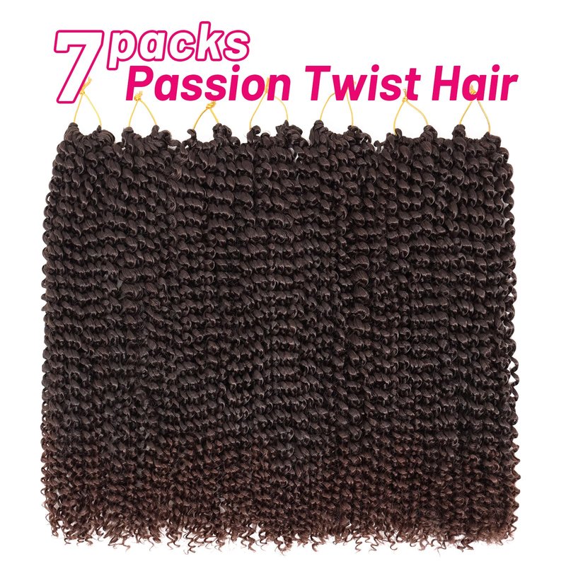 Dorsanee Ombre Chocolate Brown Passion Twist Hair 18 Inch 7 Packs Water Wave Crochet Curly Braiding Braids Hair for Women (T33#)
