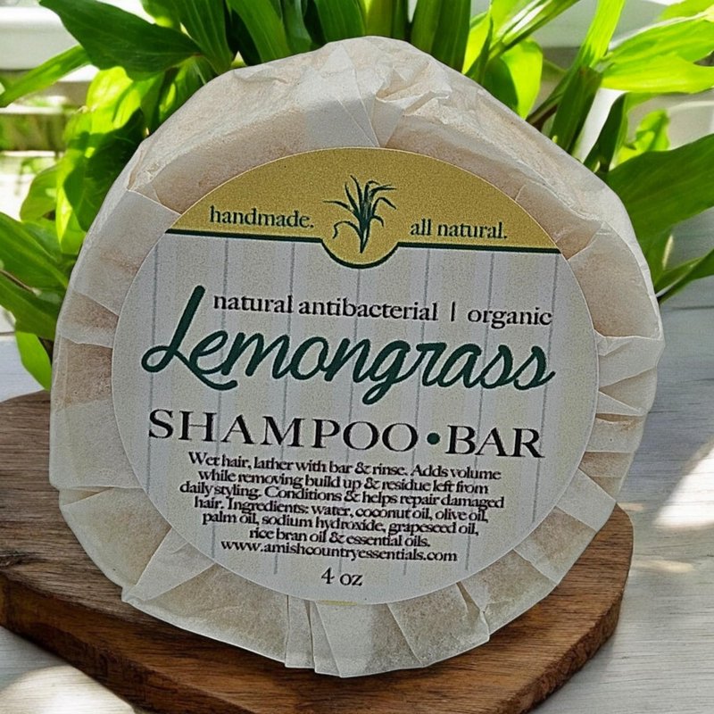 Amish Country Lemongrass Shampoo Bar, Energizing & Refreshing Hair Care, All Hair Types, Refreshing Lemongrass essential oil,