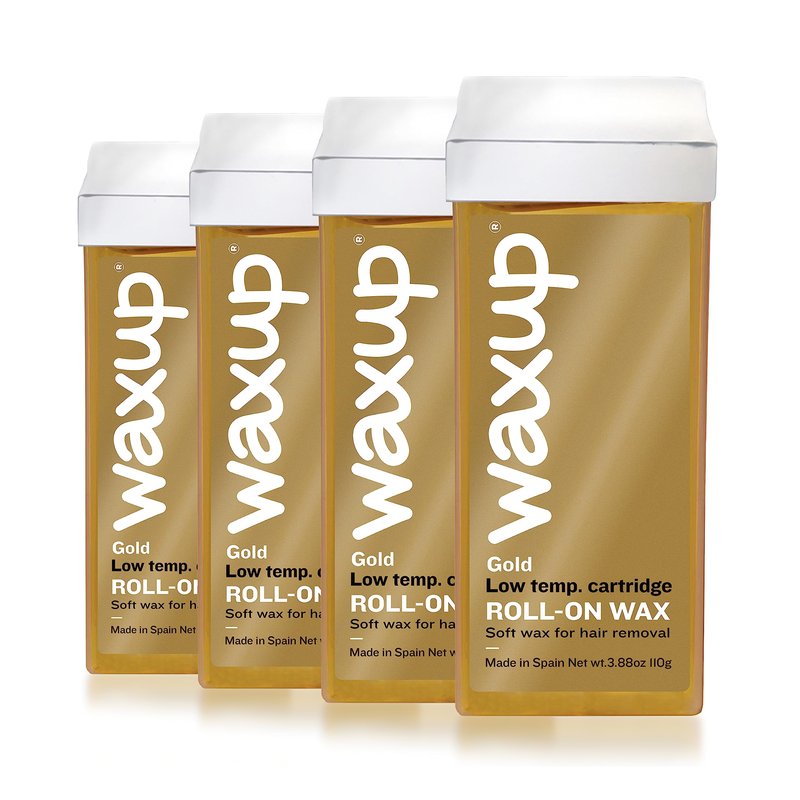 Waxup Gold Roll On Hair Removal Cartridge, Depilatory Roller Refill for Legs and Arms 3.88 Ounce / 110g (4 Pack) - Wax Warmer and Strips Not Included