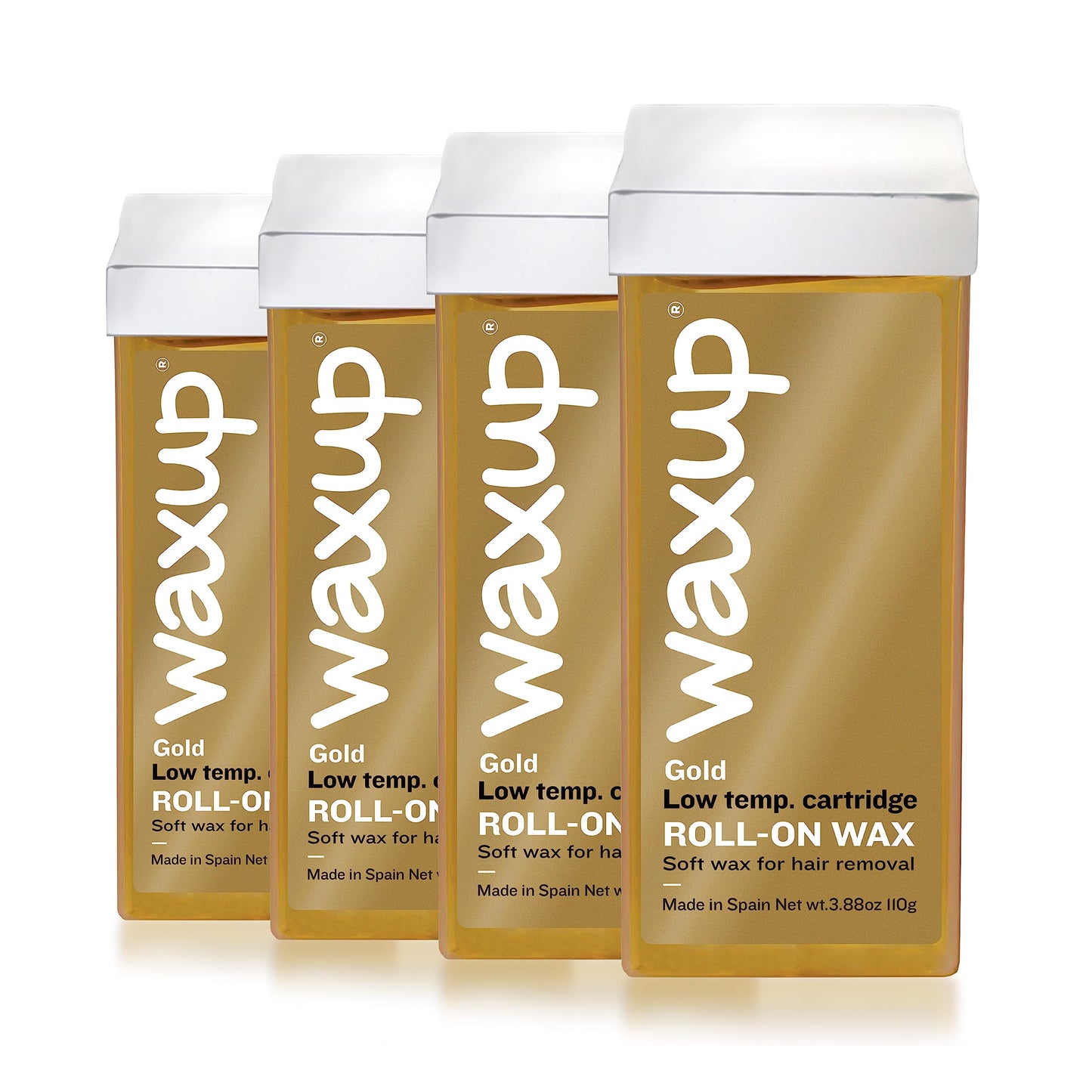 Waxup Gold Roll On Hair Removal Cartridge, Depilatory Roller Refill for Legs and Arms 3.88 Ounce / 110g (4 Pack) - Wax Warmer and Strips Not Included