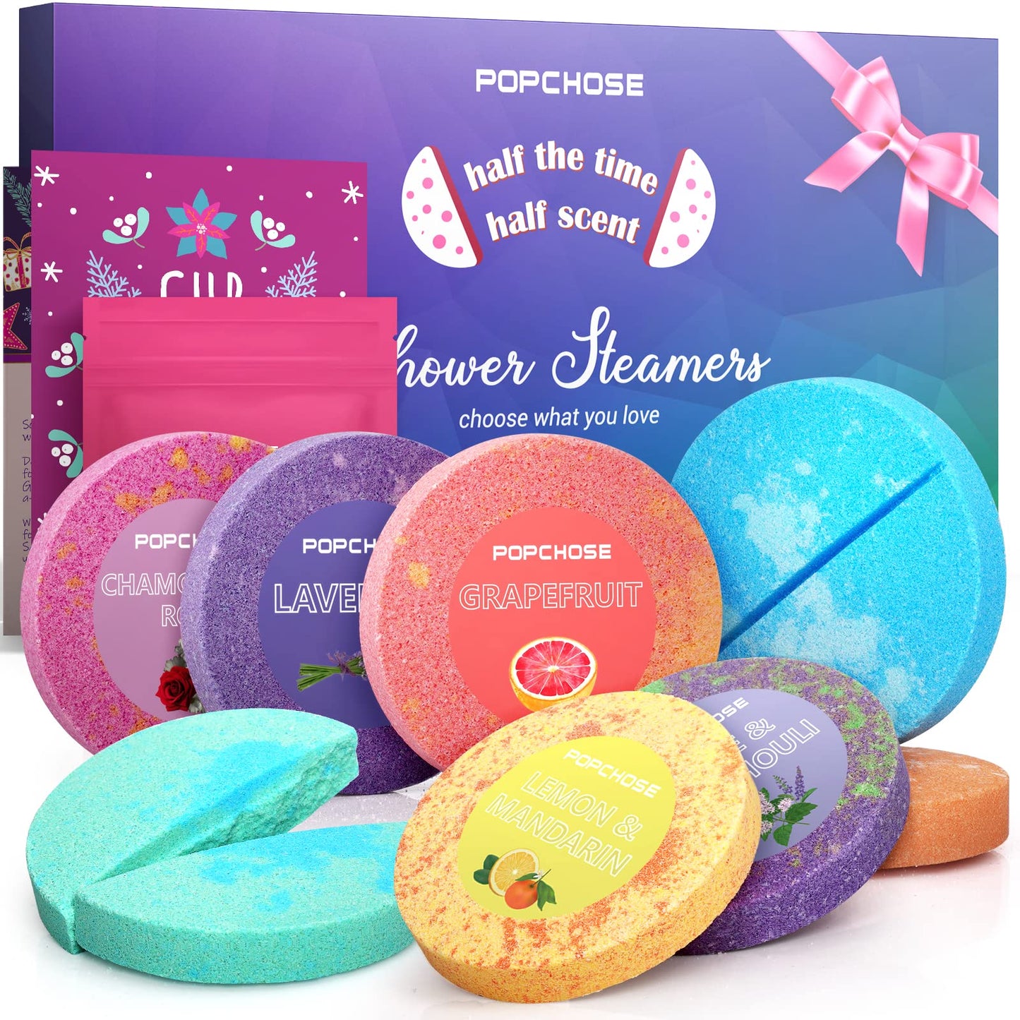 POPCHOSE Shower Steamers Aromatherapy - Bath Bomb Shower Tablets 8 Pack, Self Care & SPA Relaxation - Stocking Stuffers Christmas Gifts for Women and Mom Who Has Everything, Birthday Valentines Gift