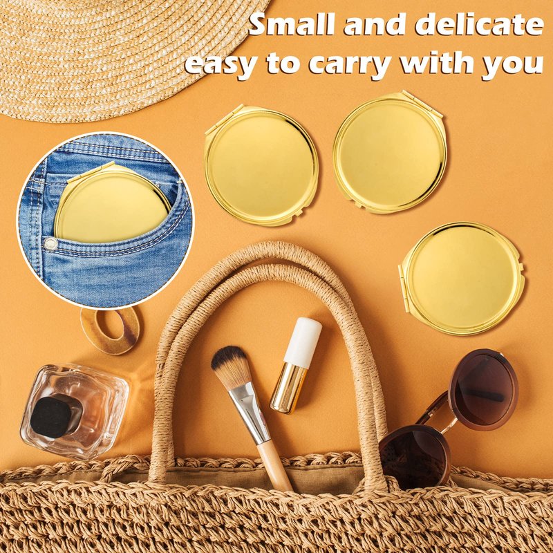 Yalikop 8 Pcs Gold Compact Mirror Bulk, Metal Round Shell, 1x 2x Magnification Double Sided, Portable, Folding, Mini Travel Pocket Mirror for Women Girls Party Favor Bridesmaid Christmas Gifts