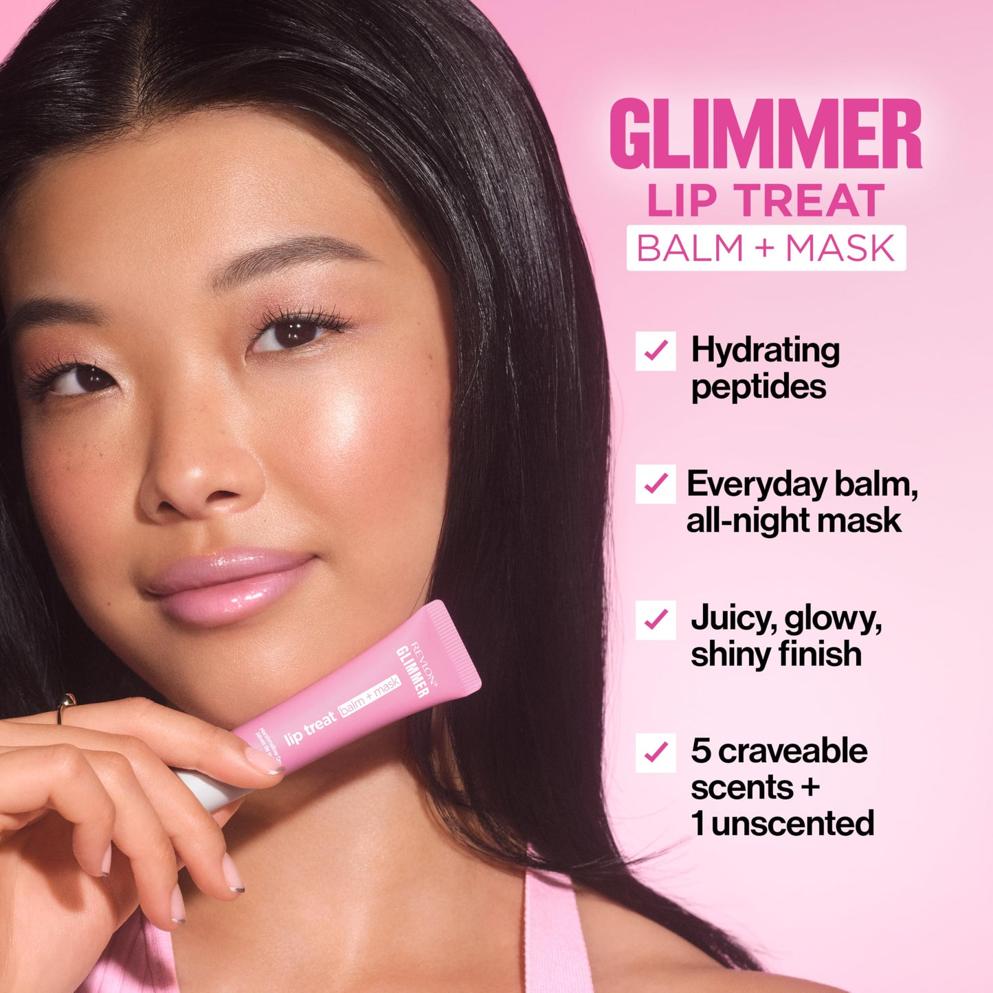 Revlon Glimmer Lip Treat Balm + Mask, Overnight Peptide Lip Treatment, Hydrating, 002 Marshmallow Dreams, 0.4 fl oz