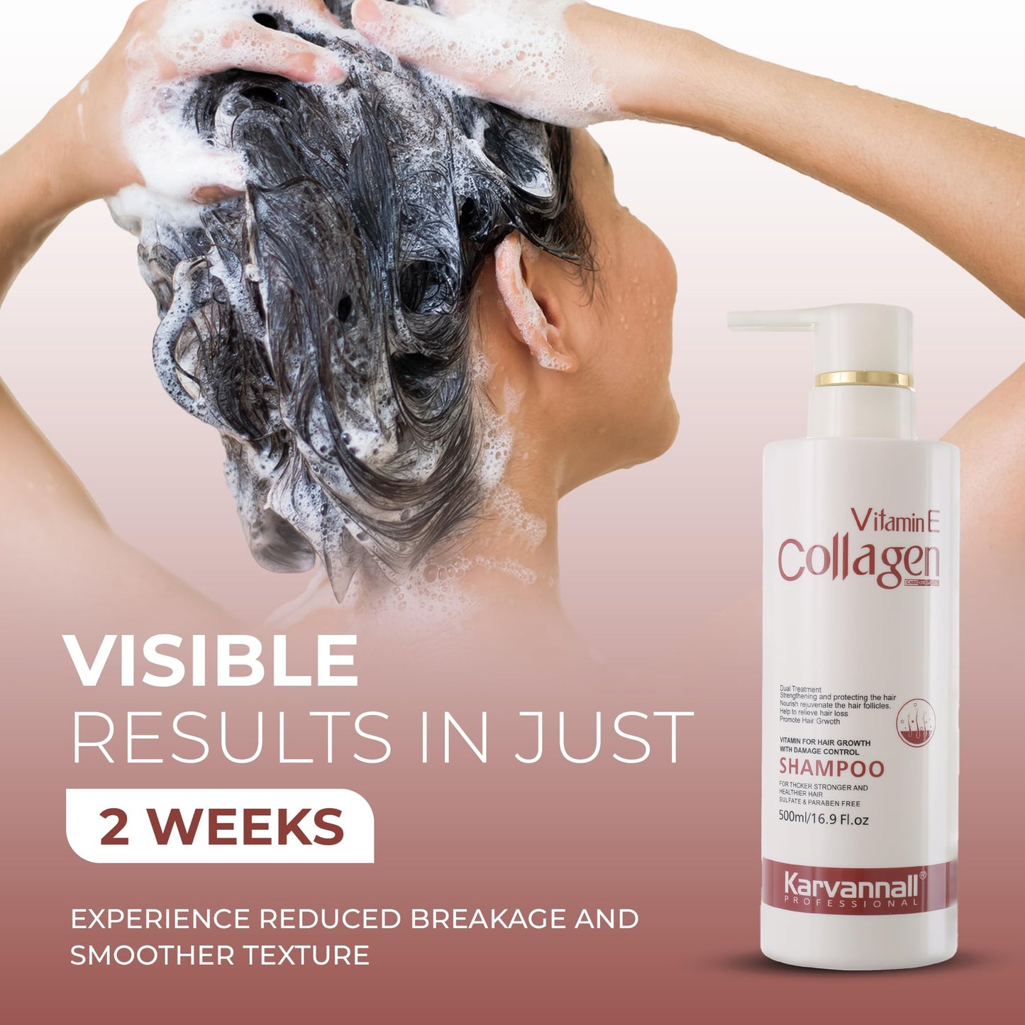 Vitamin E & Collagen Shampoo | Anti Hair Loss, Damage Repair & Growth Formula | Sulfate Free Hair Thickening Shampoo for Daily Use, All Hair Types | 500 ml / 16.9 Fl Oz