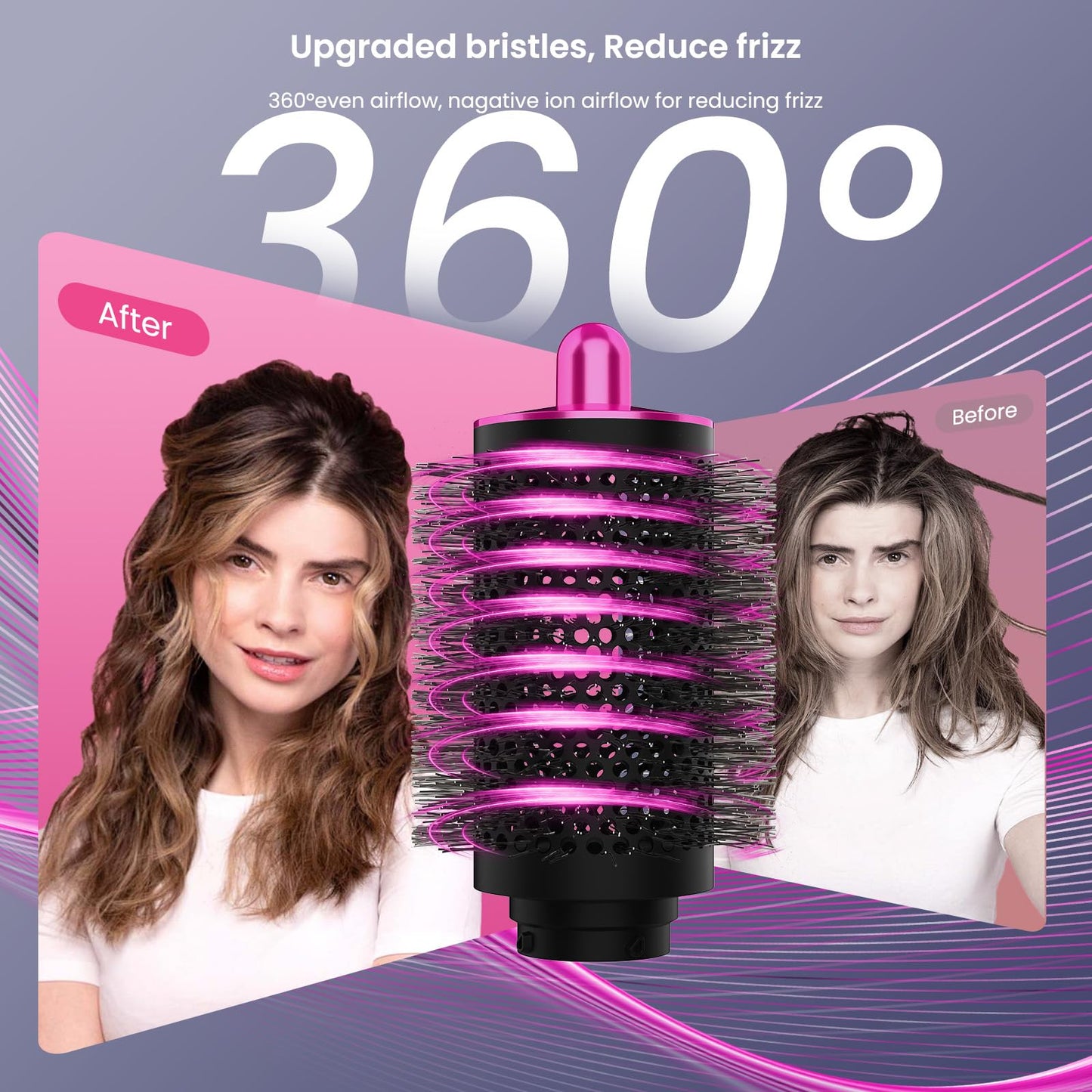 AIRUISH Upgraded Diffuser & Large Round Volumizing Brush for Dyson Airwrap, Attachment for Airwrap HS05 HS01, Fuchias