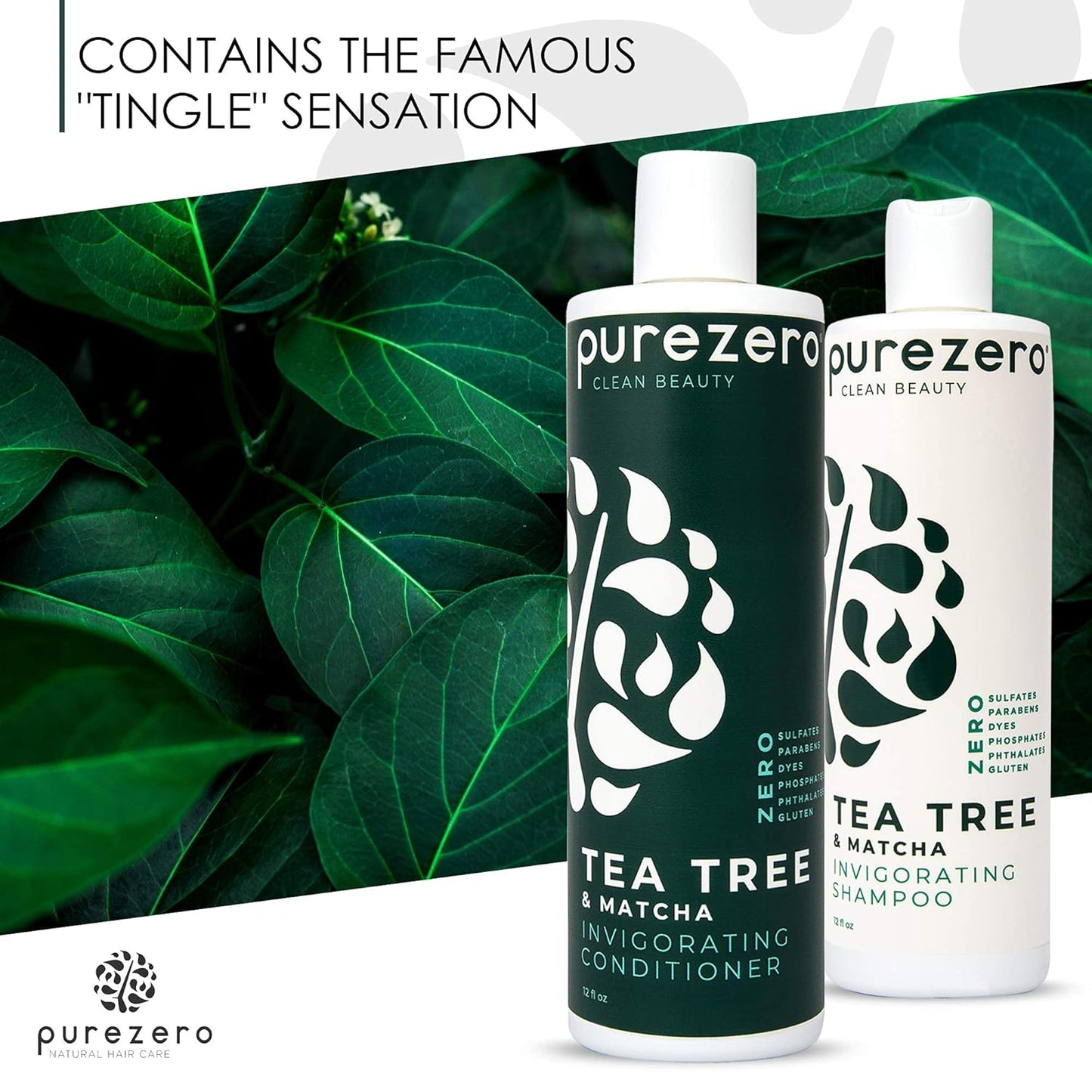 Tea Tree & Matcha Shampoo and Conditioner Set - Nourishing Scalp Treatment | Vegan, Sulfate-Free, 12 Fl Oz (Pack of 2)