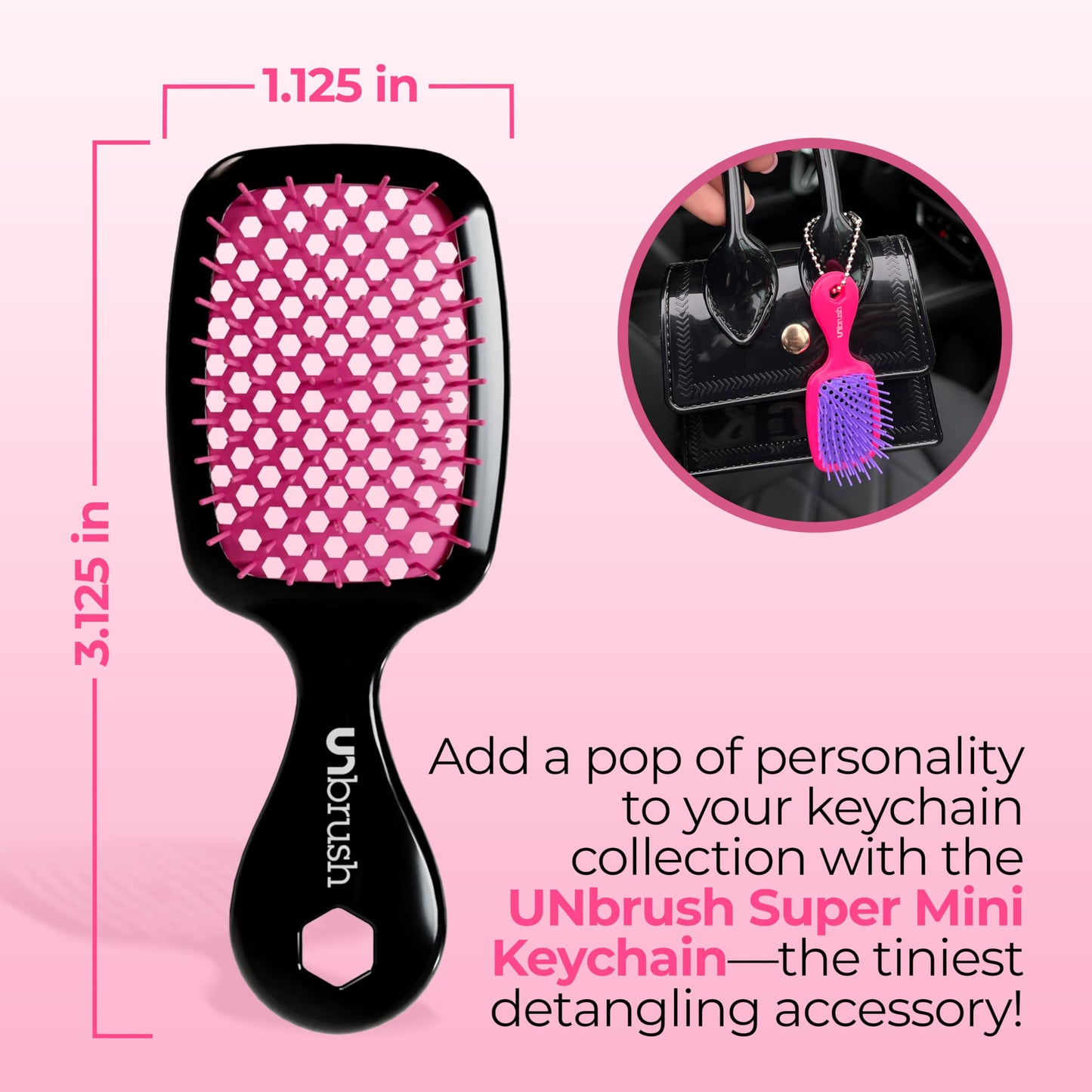 FHI Heat UNbrush Keychain Super Mini Hair Brush — Collectible Miniature Charm for Bags and Keys — Accessory for Beauty Lovers - (Cherry Blossom)
