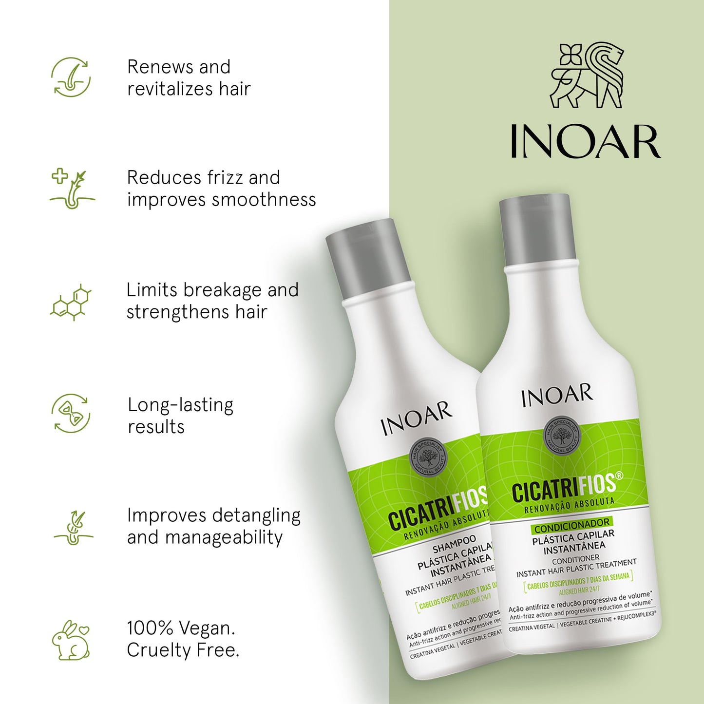 Inoar Cicatrifios Shampoo & Conditioner Renewal Haircare Duo with RejuComplex3 & Argan Oil, 250ml Each