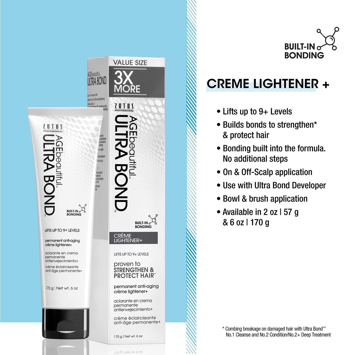 AGE beautiful Permanent Hair Lightener Cream with Ultra Bond Building Formula, Lifts Up to 9+ Levels, Strengthens & Protects Hair, Professional Salon Lightener for Highlights, 6 oz