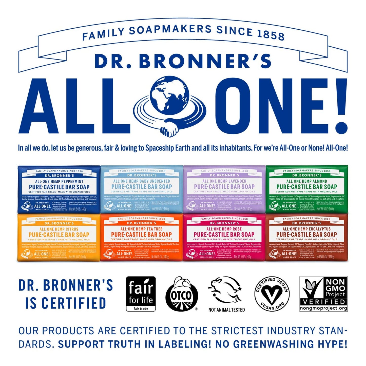 Dr. Bronner's - Pure-Castile Bar Soap (Peppermint, 5 ounce, 6-Pack) - Made with Organic Oils, For Face, Body & Hair, Gentle & Moisturizing, Biodegradable, Vegan, Cruelty-free, Non-GMO