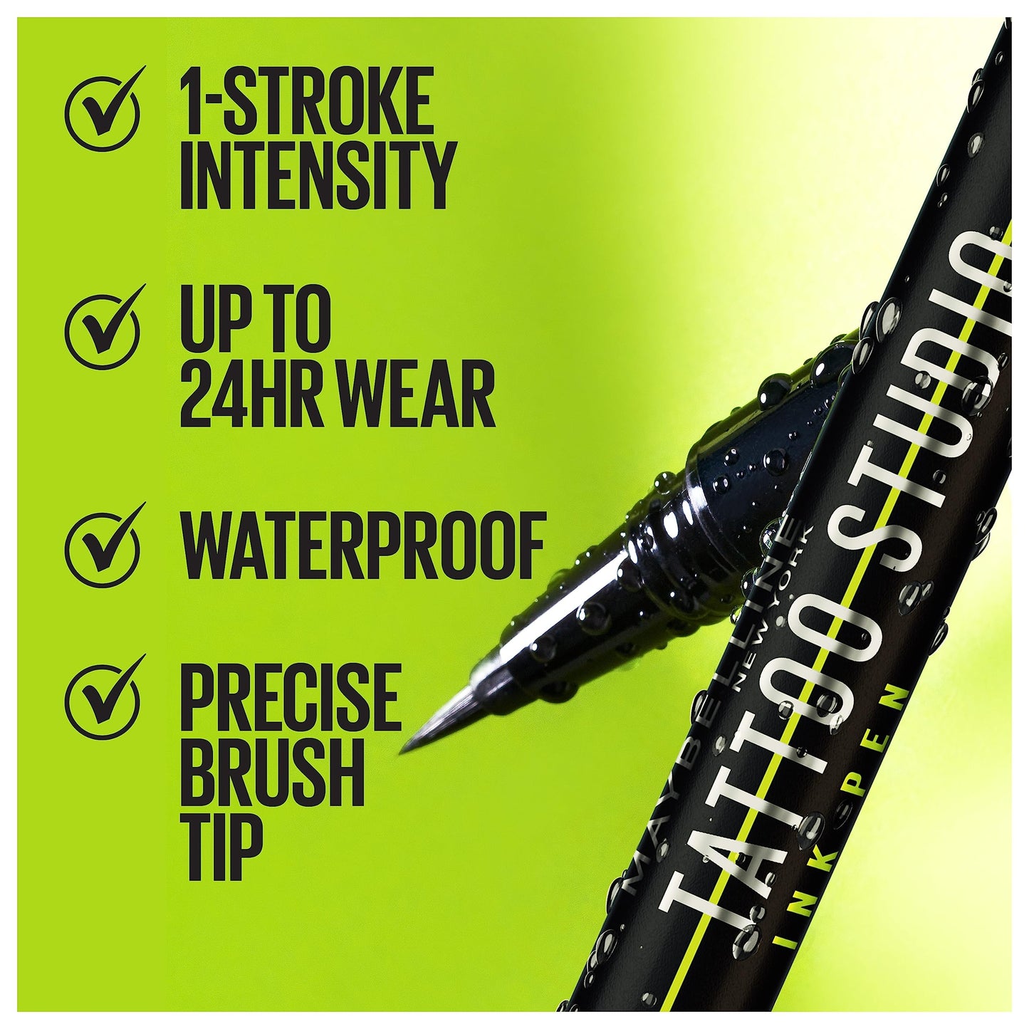 Maybelline Tattoo Studio Ink Pen Liquid Eyeliner, Up to 24 Hours of Wear, Waterproof & Smudge-Resistant Make Up, Matte Black, 1 Count