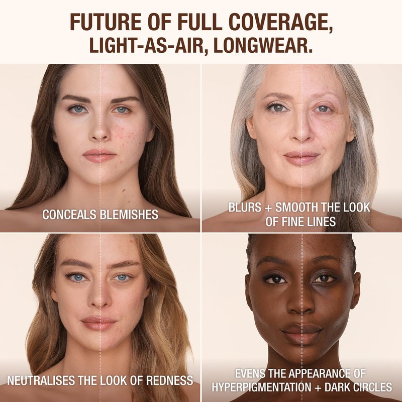 Charlotte Tilbury Airbrush Flawless Matte Foundation - Full Coverage Liquid Makeup with a Natural-Matte Finish - Smoothes & Blurs Pores - Waterproof & Transfer Resistant - 4 Neutral