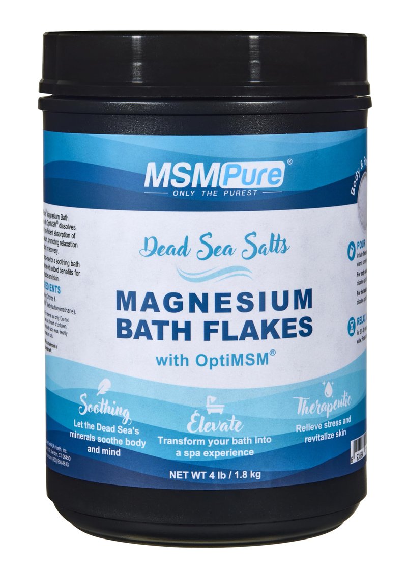 MSMPure Magnesium Bath Flakes with MSM – Dead Sea Magnesium Chloride for Muscle Recovery, Joint Relief & Relaxation – Epsom Salt Alternative for Soaking, Foot Soaks & Baths – 4 lb