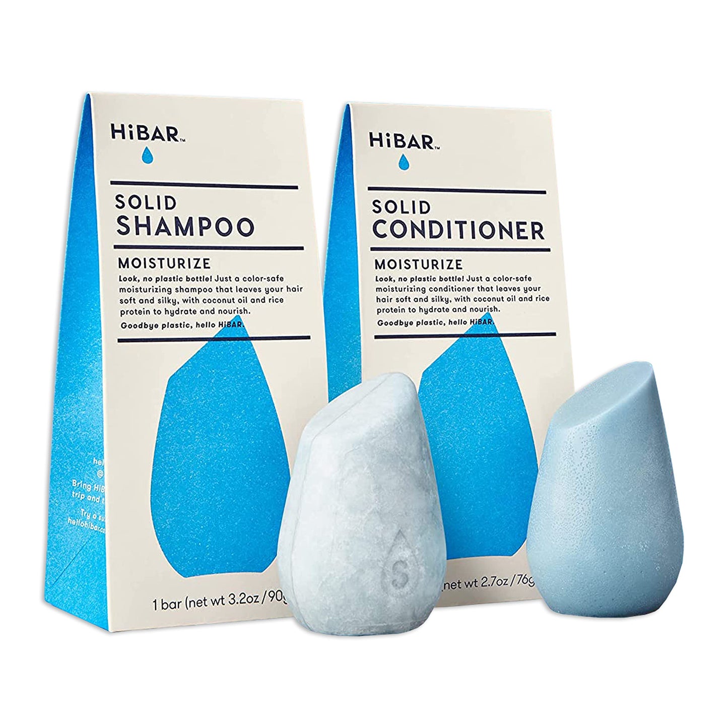 HiBAR - Moisturize Shampoo & Conditioner Set - For Dry, Frizzy Hair - Nourish & Hydrate -Coconut Oil, Cocoa Butter & Vitamin B5 -Plastic, Soap, Paraben & Sulfate-Free -Color Safe & Vegan -2 Solid Bars