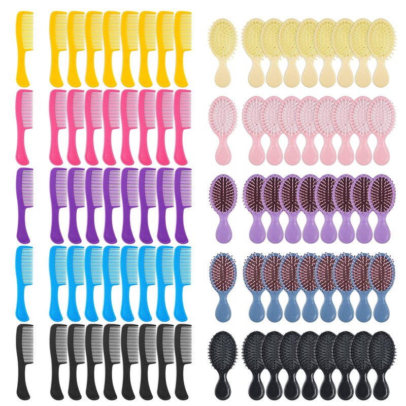 Bulk Hair Brush and Combs Set, Individually Wrapped Detangling Brushes for Wet & Dry Hair, Disposable Hairbrush for Women Men Travel Hotel Shelter Charity Supplies 5 Colors (5.5 inch, Count, 100)