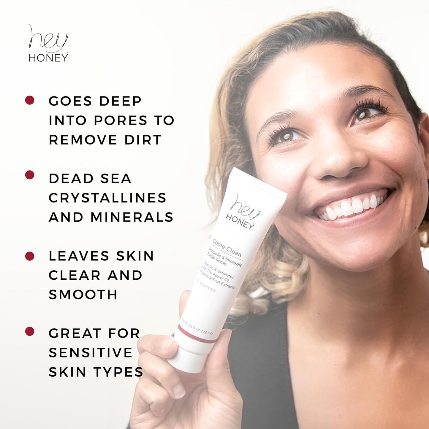 Hey Honey Propolis & Dead Sea Salt Microdermabrasion Facial Scrub - Non-Abrasive Exfoliator for Sensitive Skin | 2.2 oz