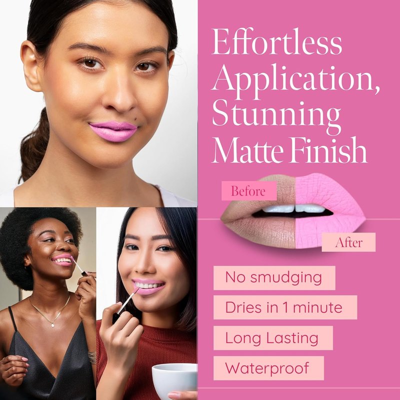 Aromi Baby Pink Matte Liquid Lipstick - Long-Lasting, Velvety Finish, Waterproof, Vegan | Light Pink Color, Handmade