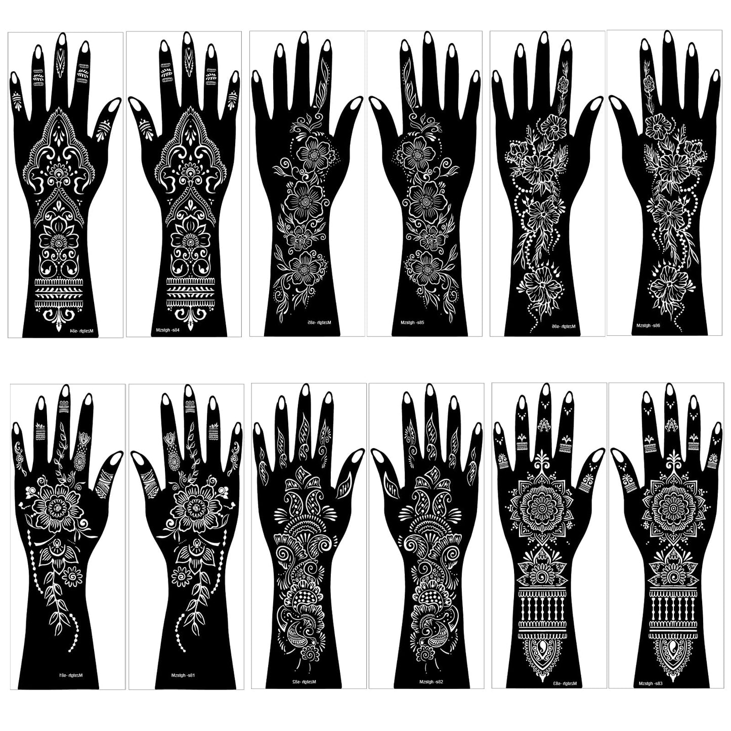 Henna Tattoo Stencil Kit,12 Sheets Stickers for Henna Tattoo Hand Forearm Glitter Airbrush DIY Tattooing Template, Large Indian Temporary Tattoo Stickers