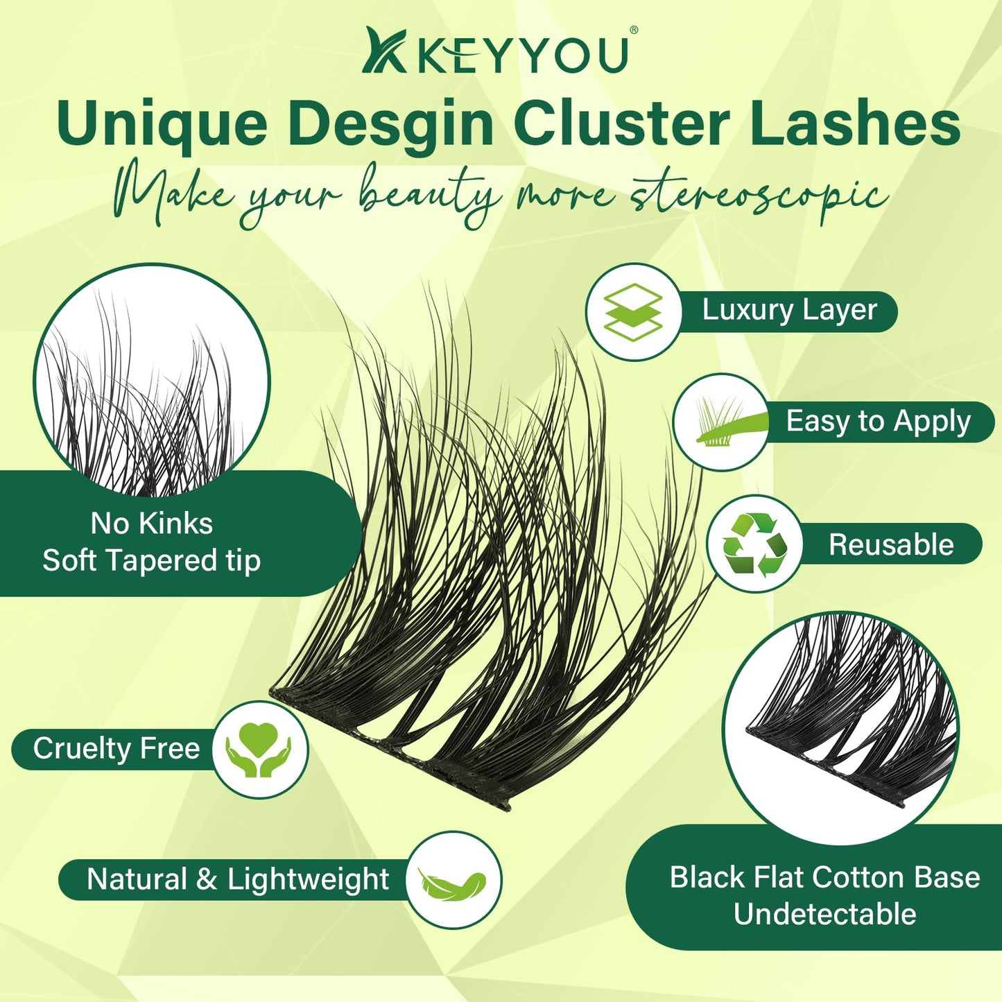 KEYYOU Lash Clusters 3D Effect Eyelash Clusters 108pcs D Curl PuffSilk V3D05 Wispy Lashes Cluster Lashes Natural Soft DIY Lash Extension at Home(PuffSilk V3D05-D-8-18MIX)