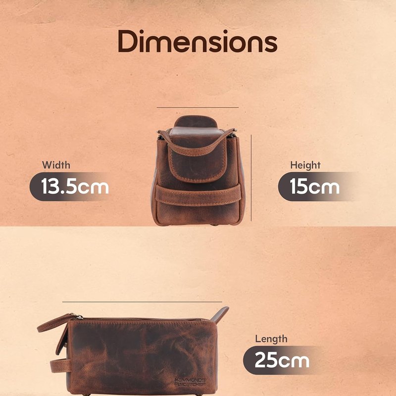 Genuine Leather Travel Toiletry Bag | Men's & Women's Makeup Organizer - Large Vintage Tan Dopp Kit