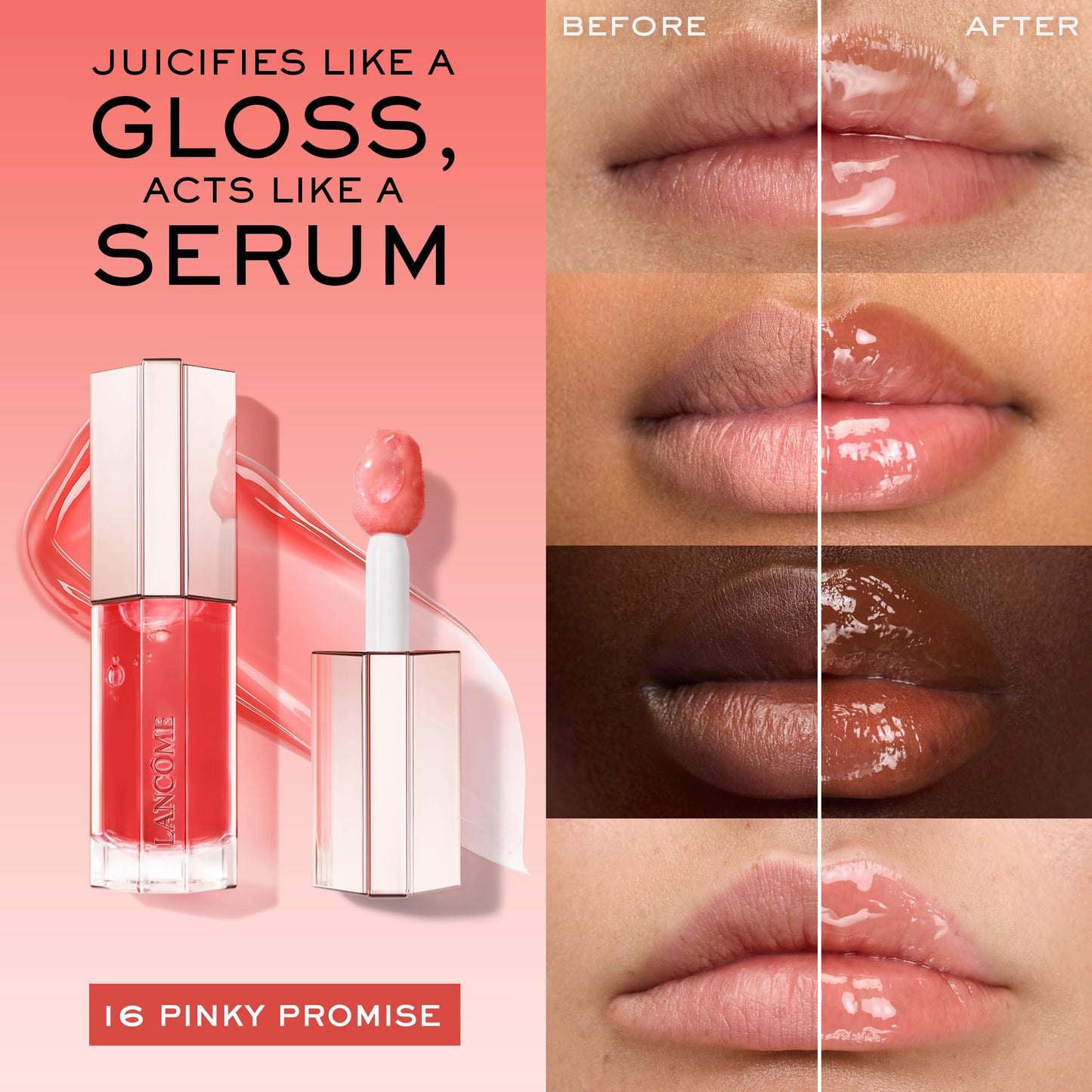 Lancôme Lip Idôle JuicyTreat Oil-in-Gloss -24HR Hydrating Gloss with Squalane for Instant Shine - 16 Pinky Promise