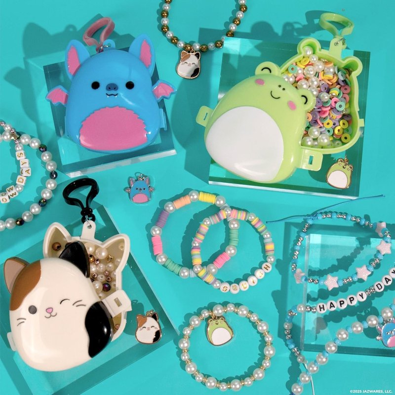 Squishmallows Cam the Cat Bracelet Kit | Create 3 Fun Accessories with Beads, Charms & Keychain | Friendship Jewelry Craft Set for Kids