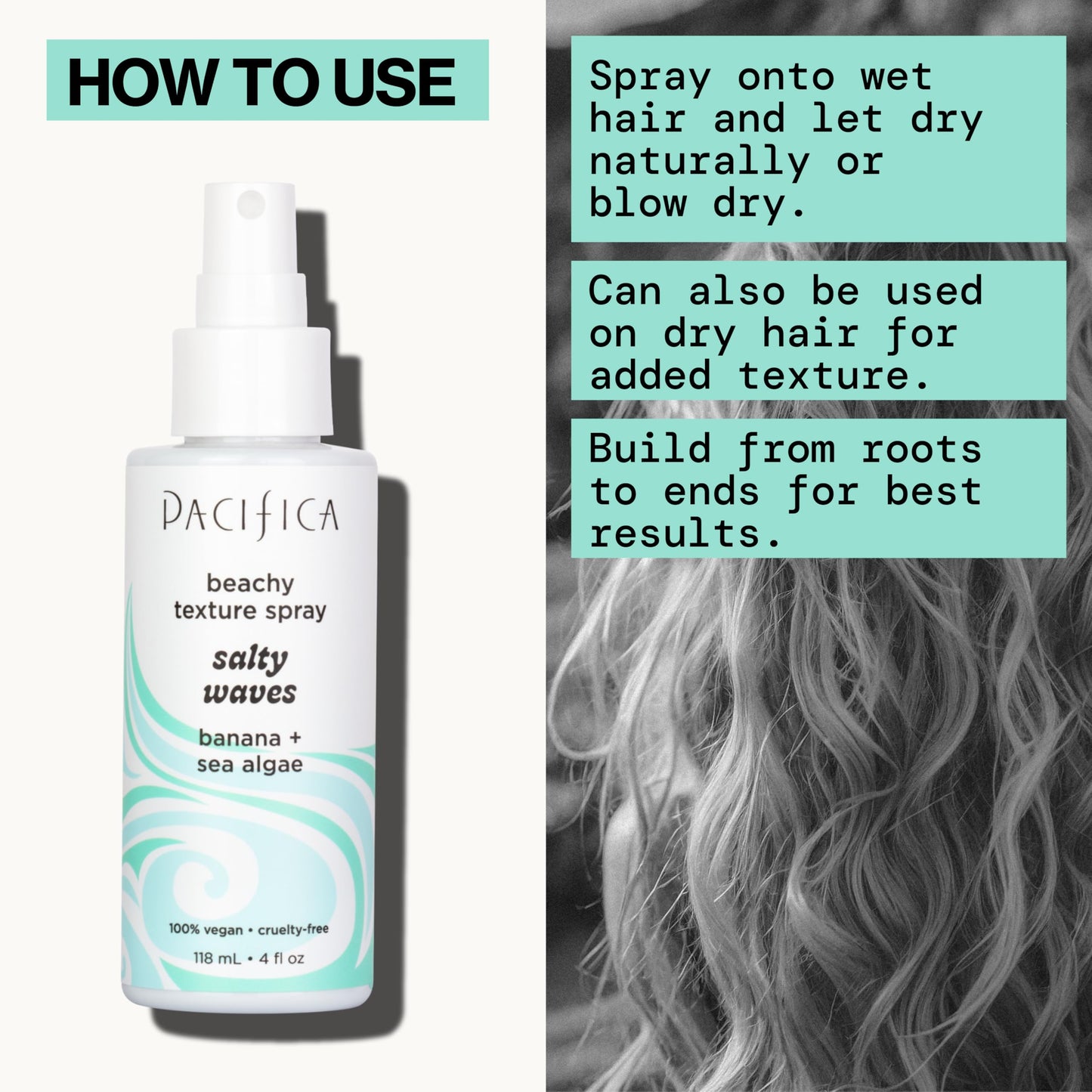 Pacifica Salty Waves Sea Salt Texturizing Spray, Coconut Scent 4oz – Beachy Waves Hair Spray for Tousled Texture & Volume, Surf Salt Spray with Coconut & Sea Algae, Lightweight, Vegan