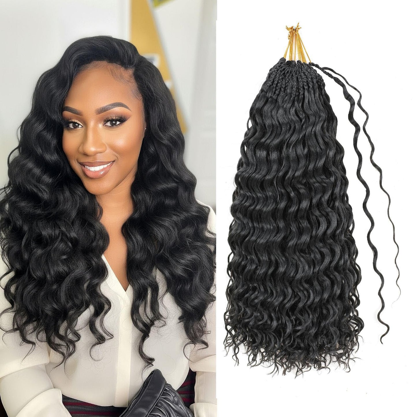 Pre looped Ocean Wave Crochet Hair 8 Packs 18 Inch Natural Black Synthetic Pre Twisted Ocean Braids Hair Boho Deep Wave Short Curly Crochet Hair for Black Women (18 Inch, 1B#)