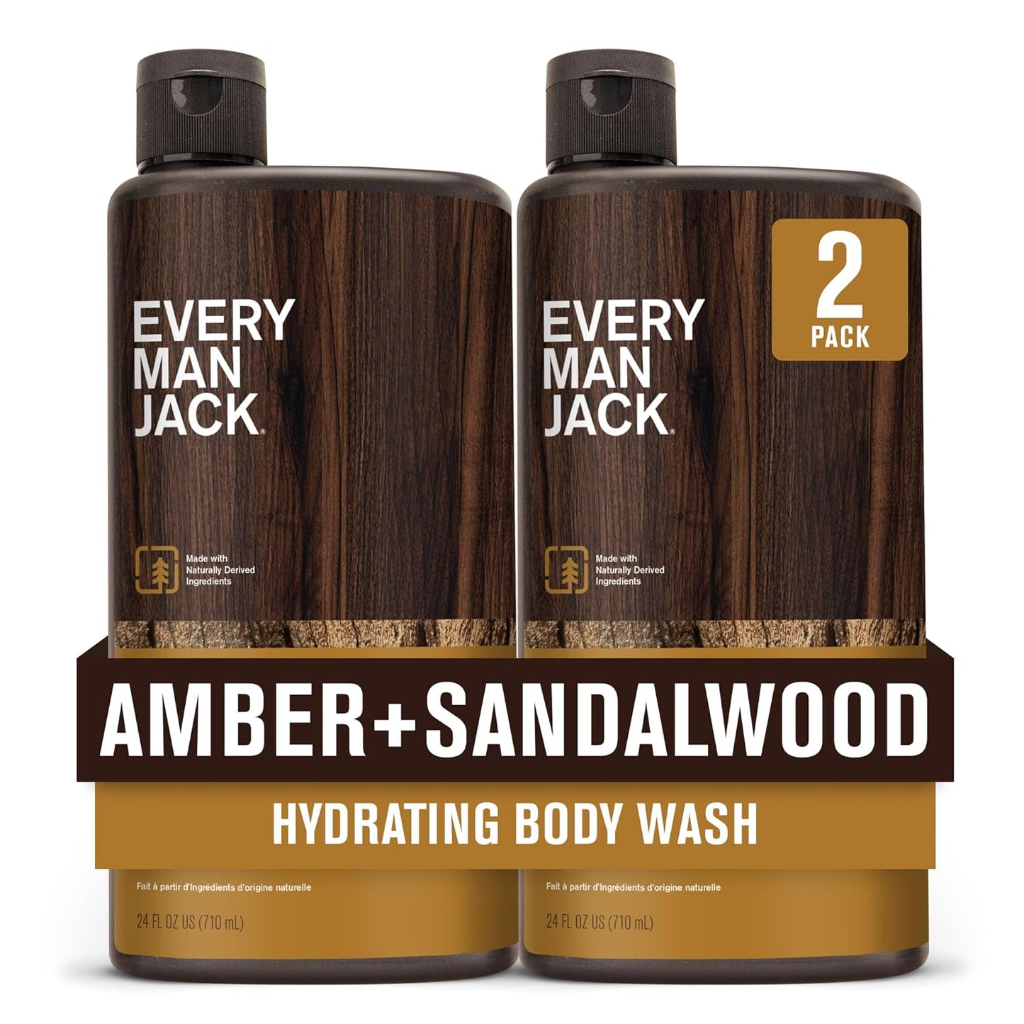 Every Man Jack Amber & Sandalwood Body Wash - Hydrating Formula for All Skin Types | 24oz (Pack of 2)