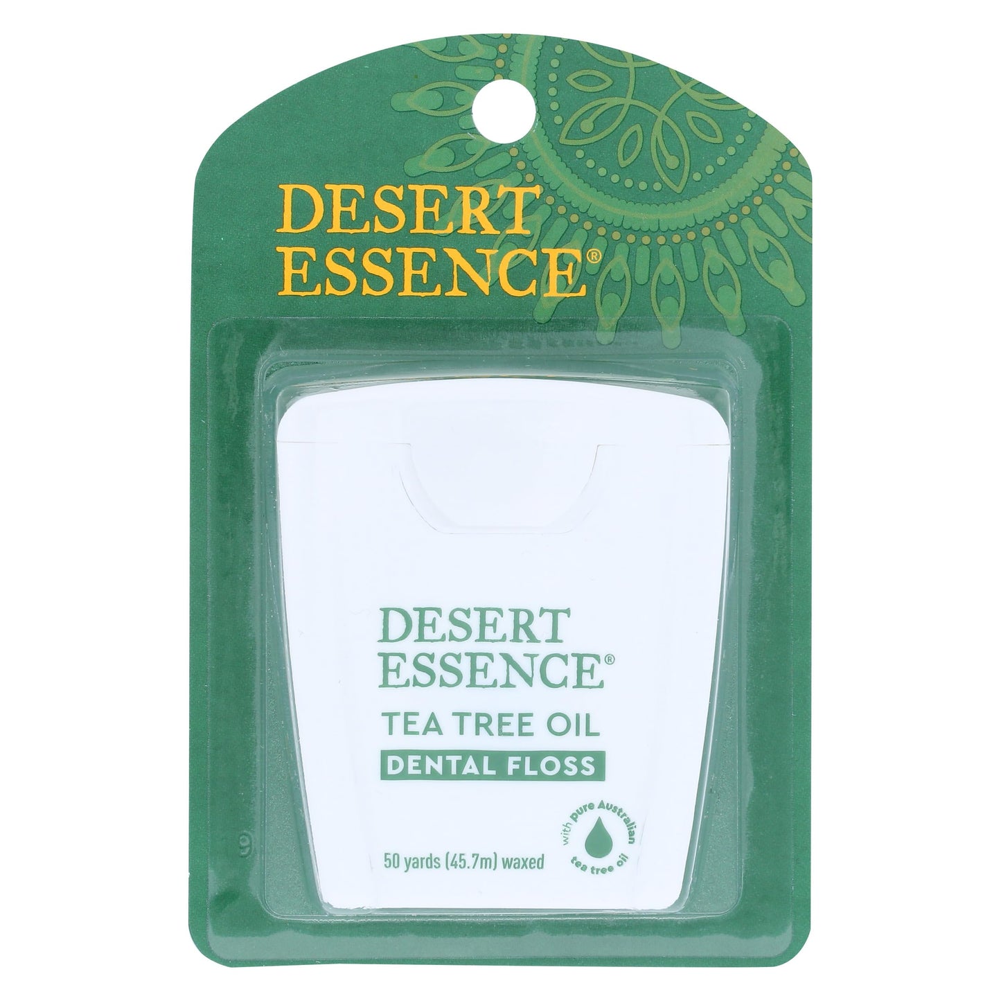Desert Essence Tea Tree Oil Dental Floss - 50 Yards - Naturally Waxed w/ Beeswax - Thick Flossing No Shred Tape - On The Go - Removes Food Debris Buildup - Cruelty-Free Antiseptic