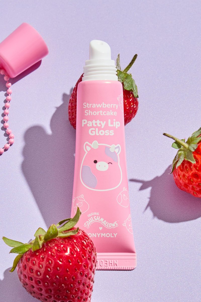 TONYMOLY x Squishmallows Patty Keychain Lip Gloss – Strawberry Shortcake Sheer Pink Gloss, Hydrating, Non-Sticky, High Shine, 11ml