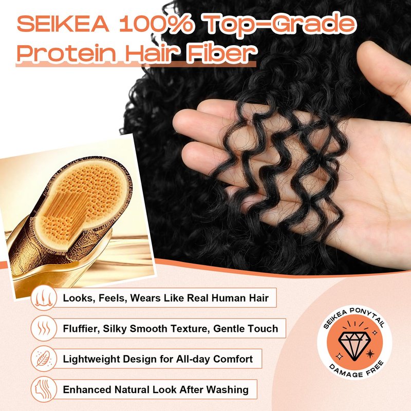 SEIKEA Cheer Ponytail Hair Piece, 100% Super Protein Fiber Curly Cheerleader Hairpiece Lightweight Fluffy Natural Soft 18" Ponytail Extension for Cheerleader Competition, Dance Mocha Melt