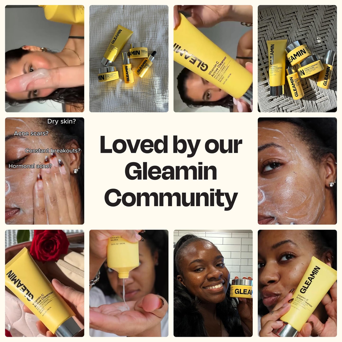 Gleamin Clarifying Brightening Cleanser - 2% Salicylic Acid with Vitamin C Facial Cleanser, PHA & AHA, Unclogs Pores, Gently Exfoliates for All Skin Types, Fragrance Free - 3.4 fl oz