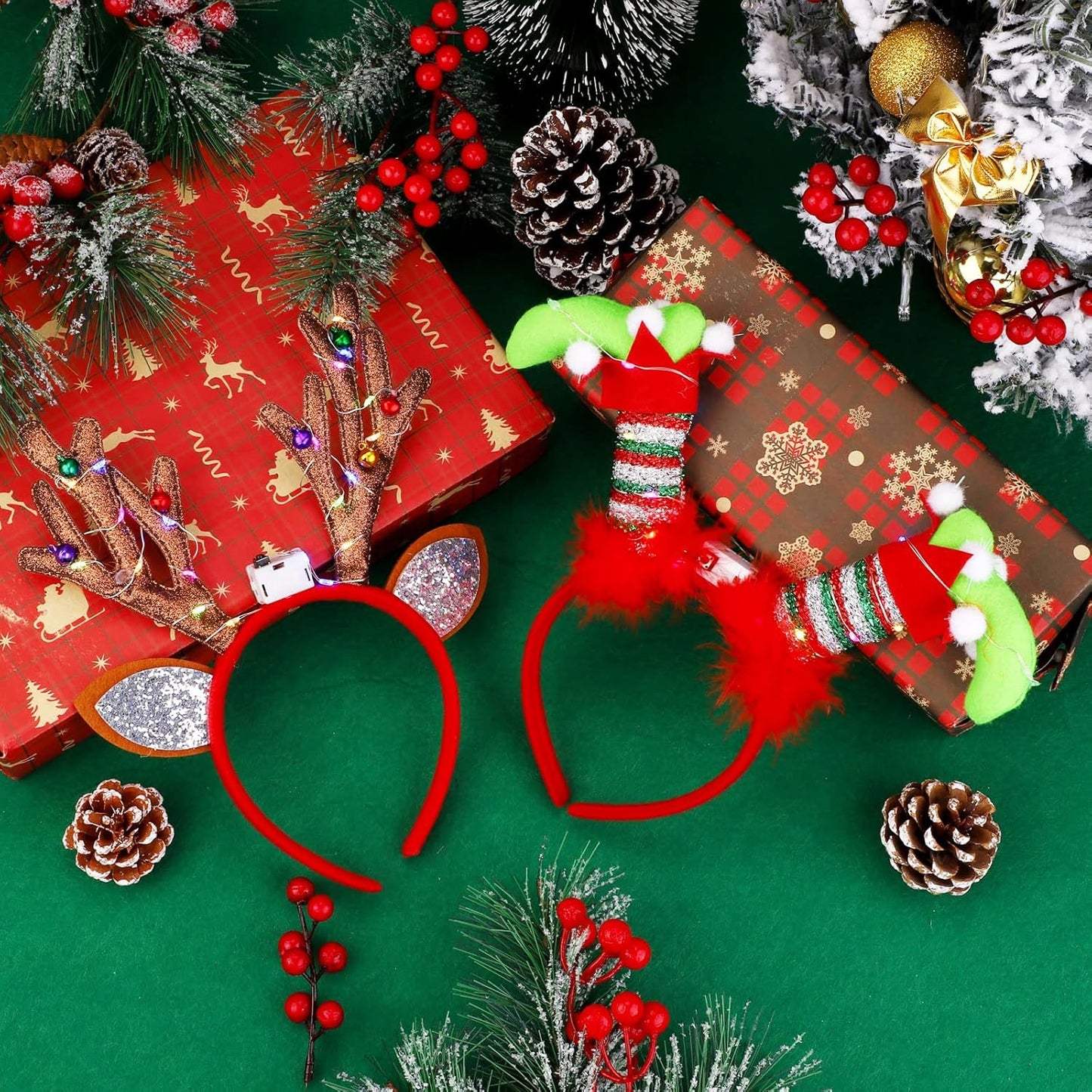 Christmas Headbands - 6 Pack LED Reindeer Antler Hair Boppers | Festive Holiday Party Accessories