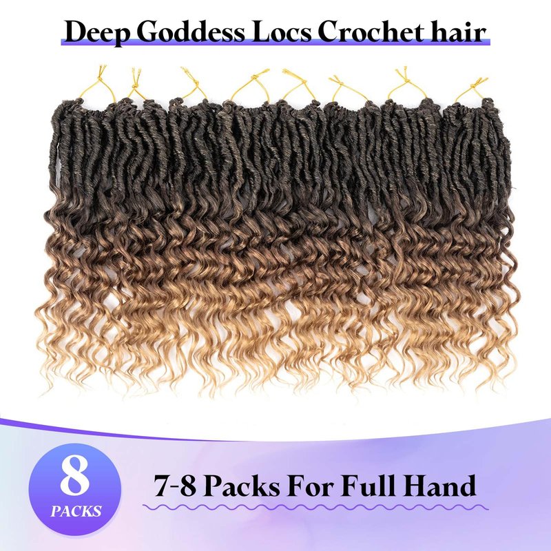 DoeSeor 18 Inch Goddess Locs Crochet Hair 8 Packs New Soft Faux Locs Crochet Braids Deep Wave Pre Looped Hair Extensions for Black Women(3T3027/8PCS/18inch)